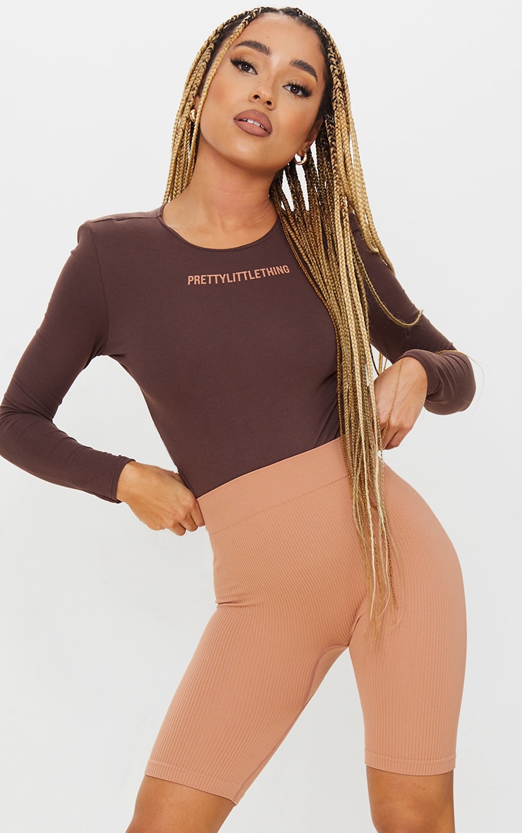 PLT Chocolate Cotton Mix Shoulder Pad Bodysuit PrettyLittleThing USA