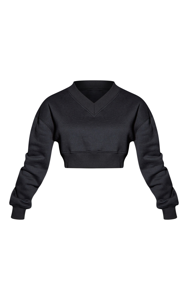 Petite Black V Neck Cropped Sweater image 1