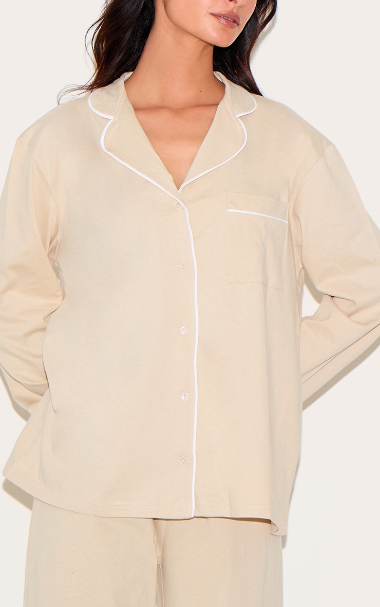 Sand Jersey Piping Detail Long PJ Set image 4