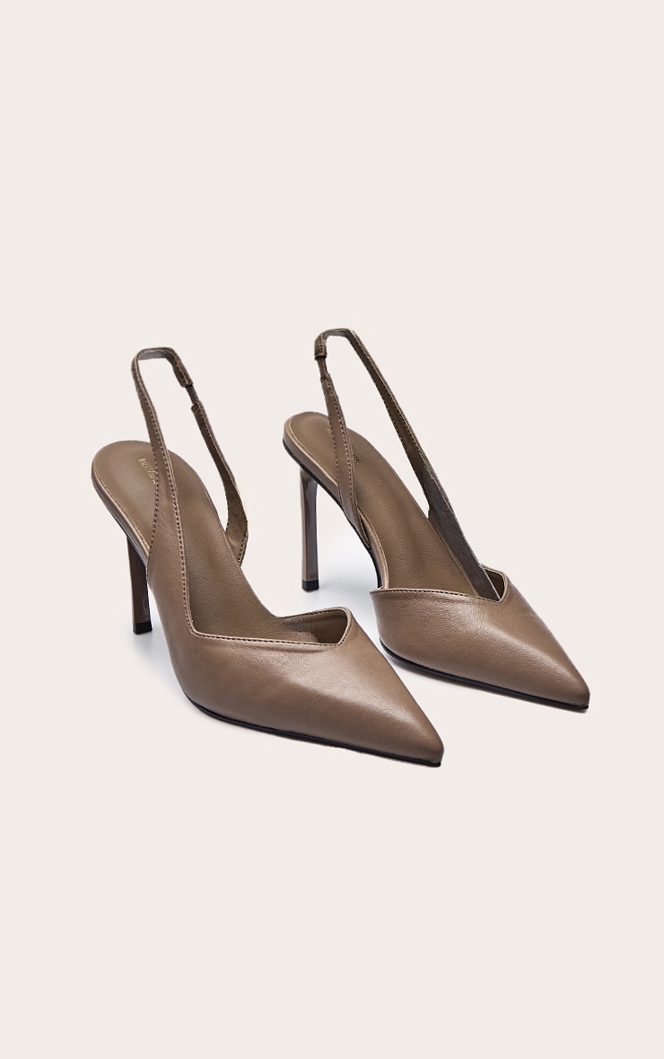 Mushroom Pu Slingback Heeled Court Shoe image 3