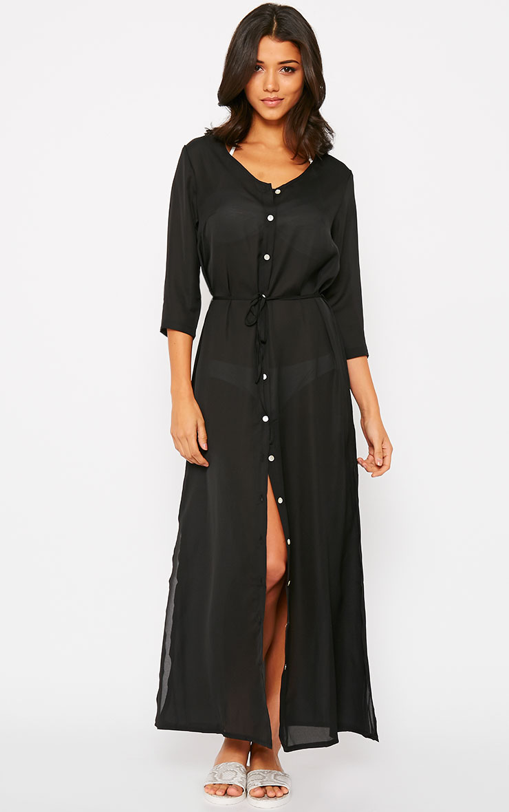 Mikayla Black Maxi Button Up Shirt Dress | PrettyLittleThing