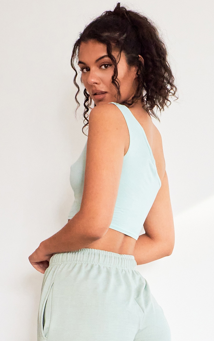 Basic Mint Jersey One Shoulder Crop Top image 2