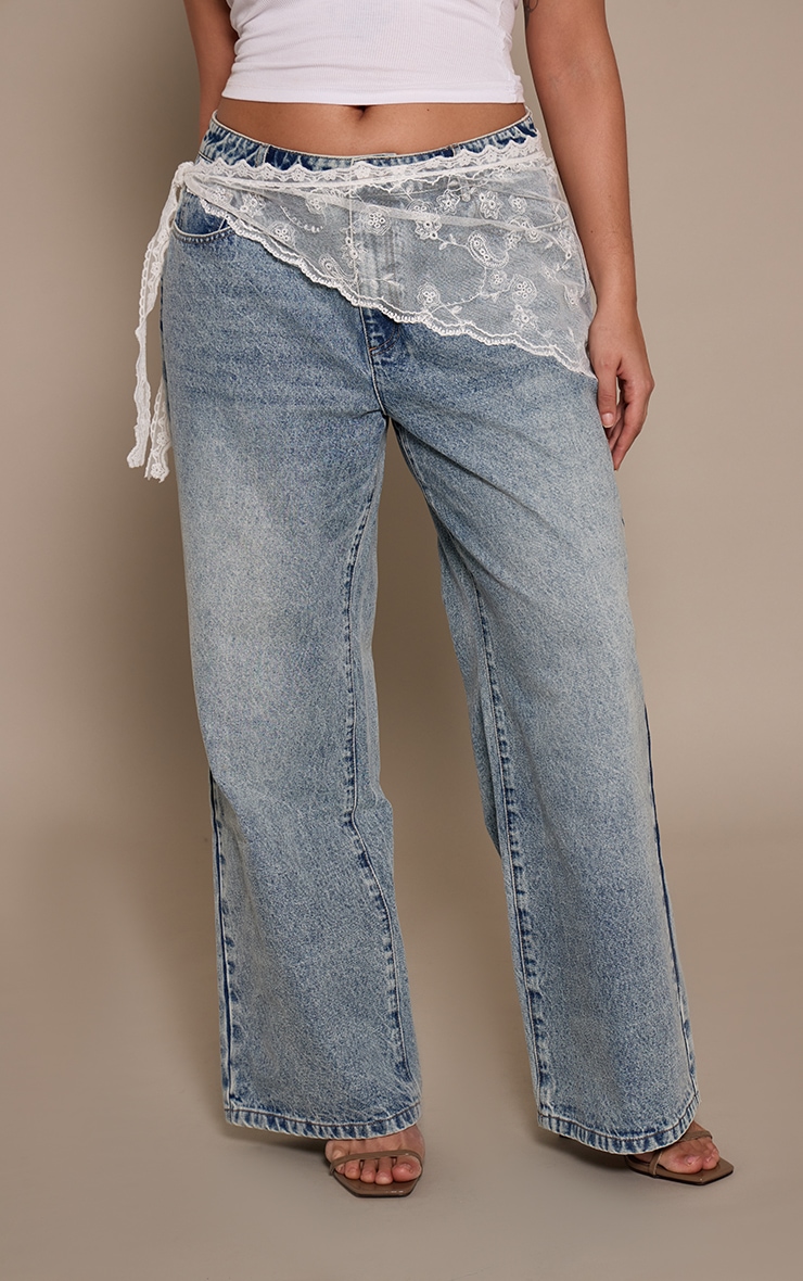 Plus Broiderie Panel Detail Wide Leg Jeans  image 2