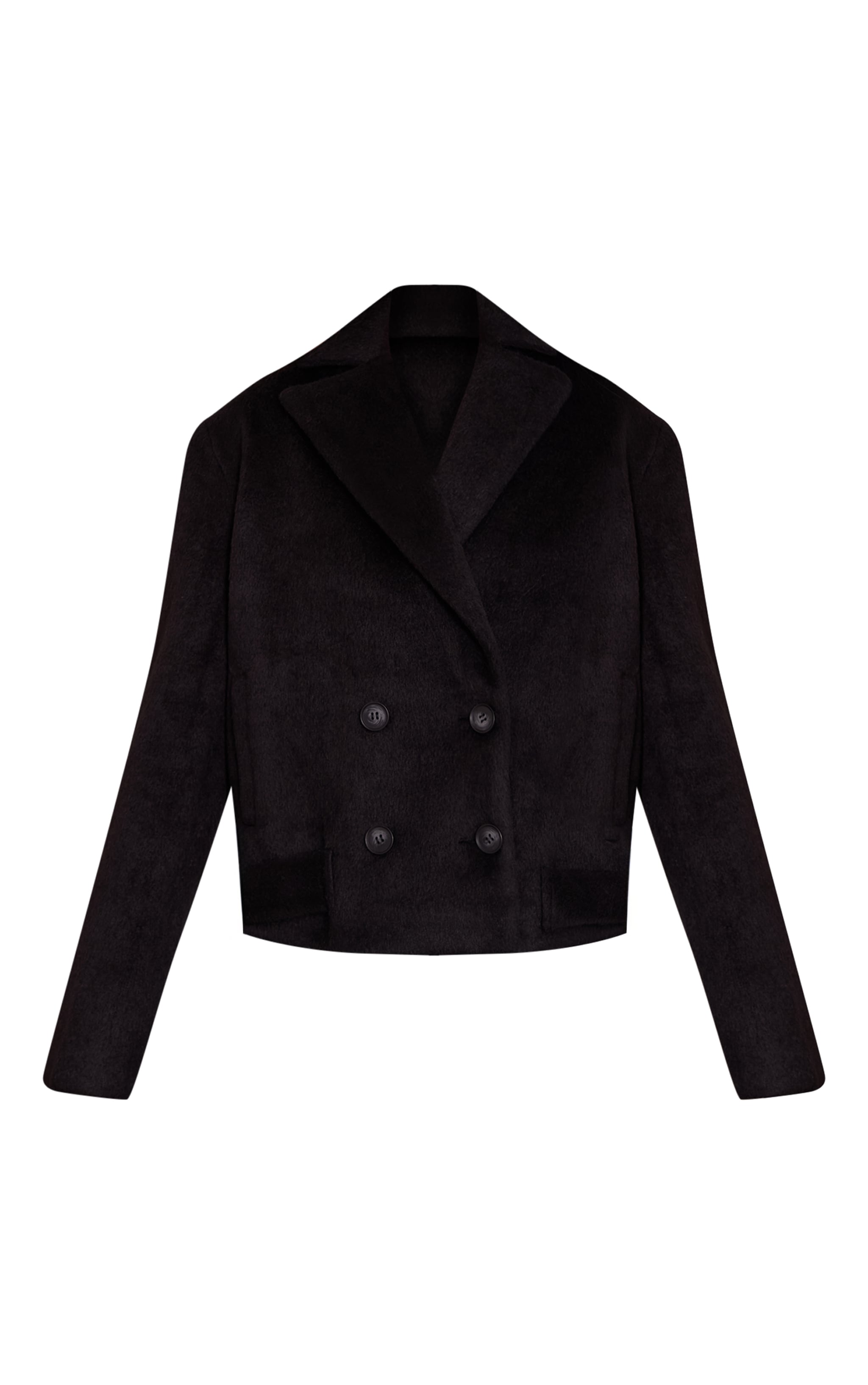 Black Brushed Wool Cropped Trench Coat image 5
