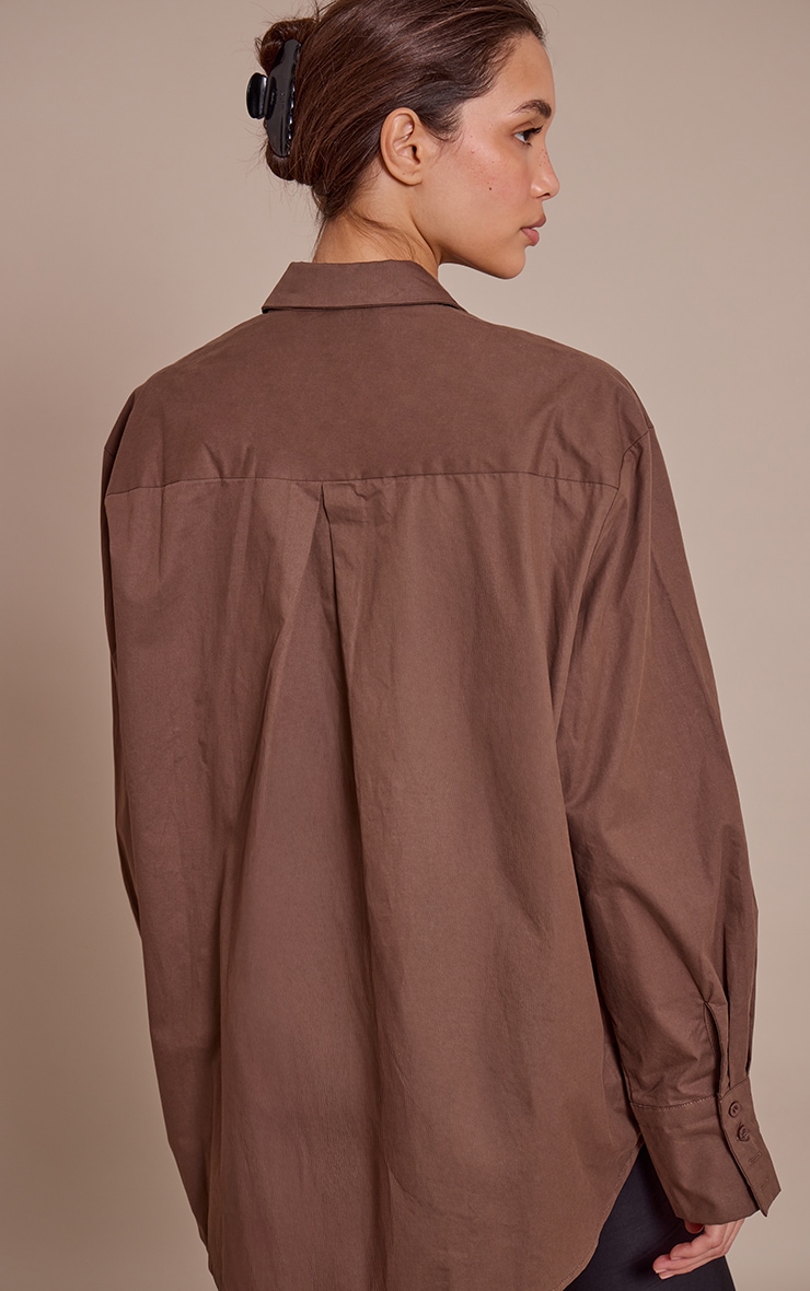 Brown Cotton Oversized Cuff Shirt image 2