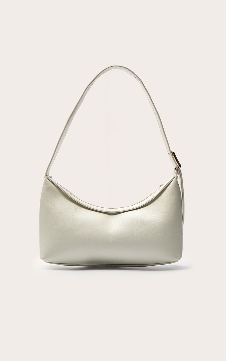 Cream PU Simple Buckle Strap Shoulder Bag image 4