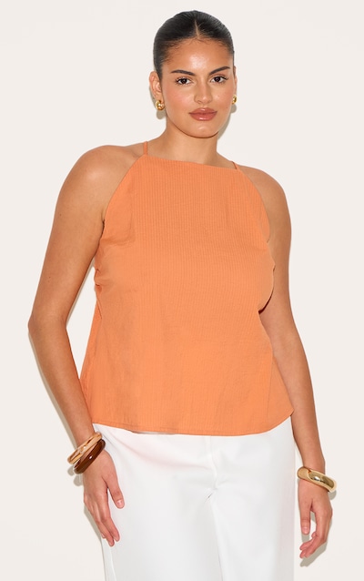 Plus Orange Textured Boatneck Tie Back Top