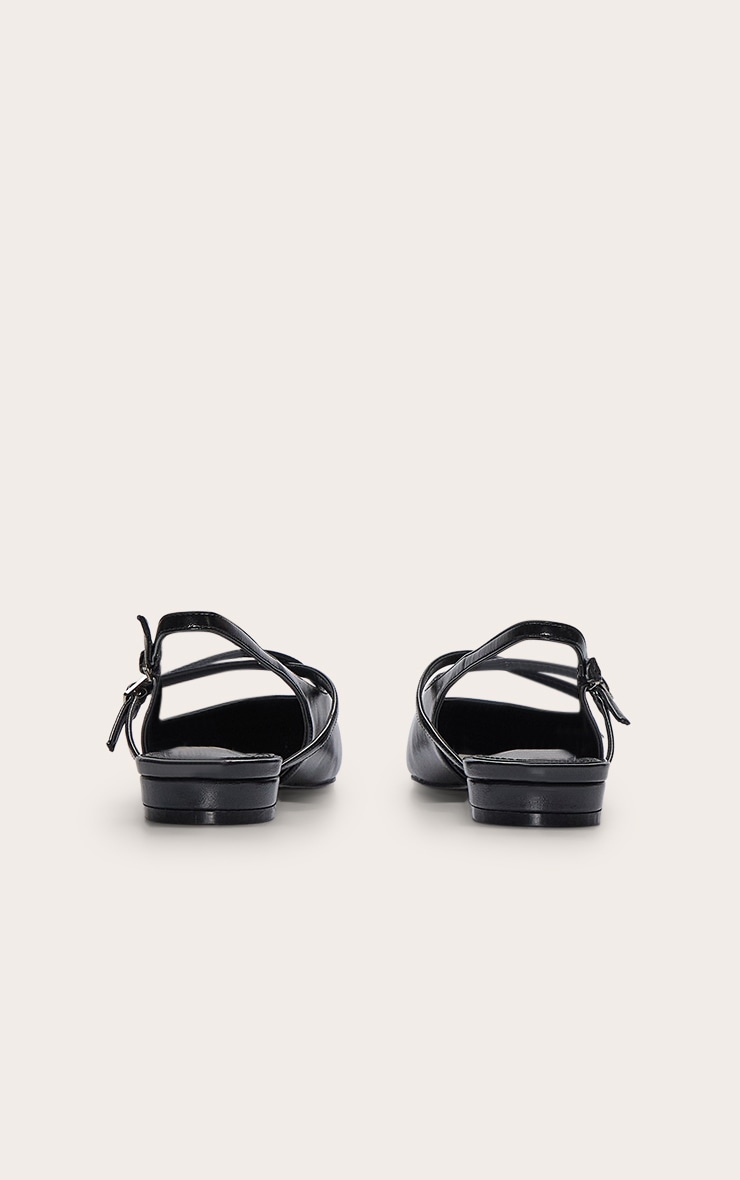 Black PU Buckle Point Toe Sling Back Mules image 4