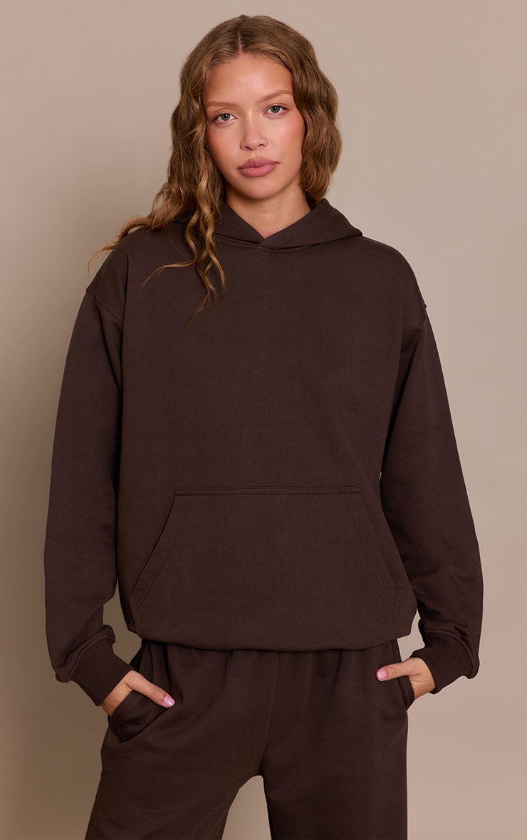 Chocolate 440 GSM Heavyweight Cotton Loopback Hoodie image 1