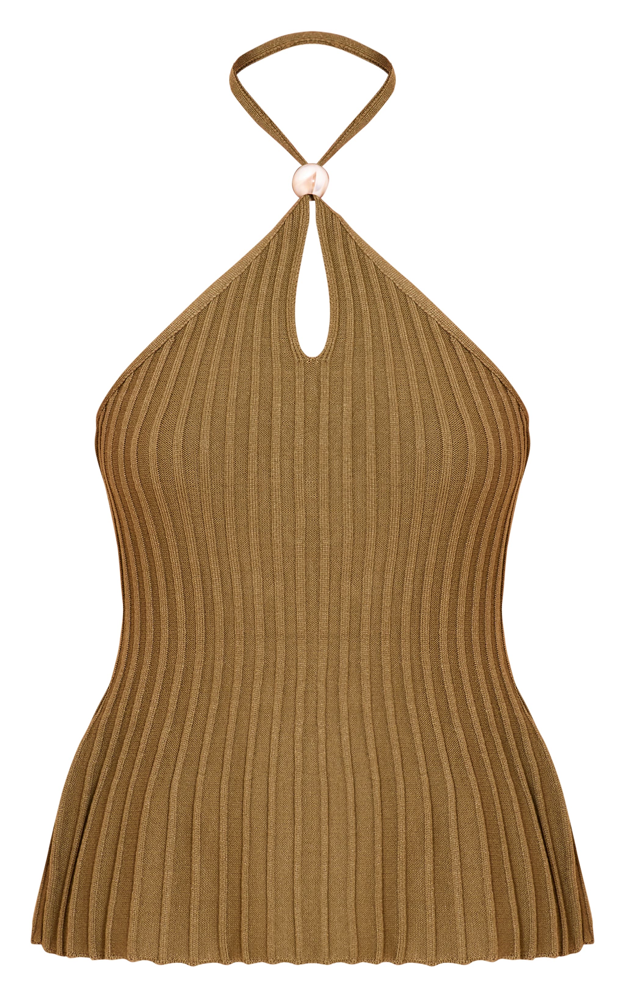 Olive Halterneck Bead Detail Knit Top image 5