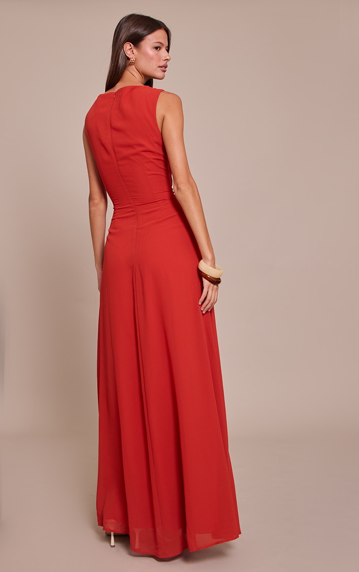 Rust Chiffon Pleat Detail Sleeveless Maxi Dress image 2