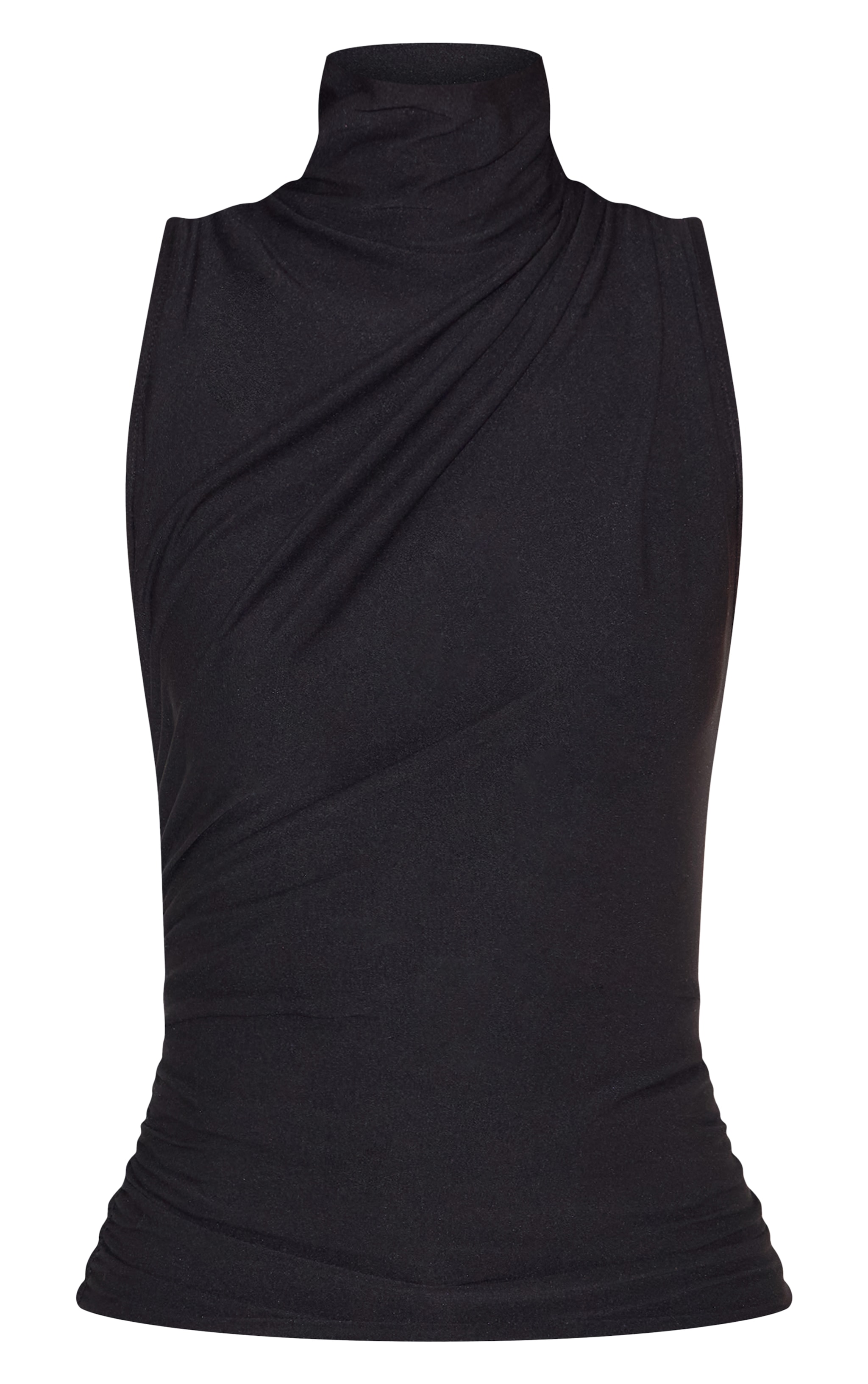Black Soft Touch Ruched Side High Neck Top image 5