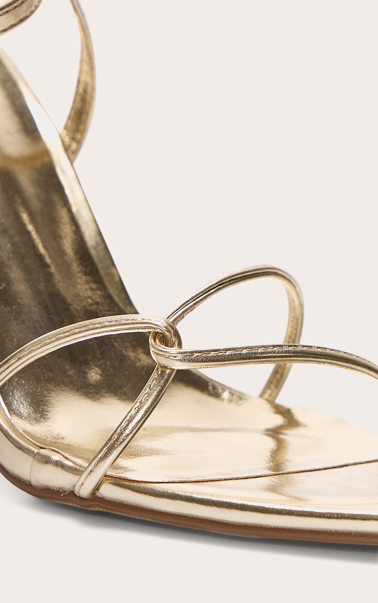 Gold Pu Point Toe Thin Strappy High Stiletto Heeled Sandals image 4