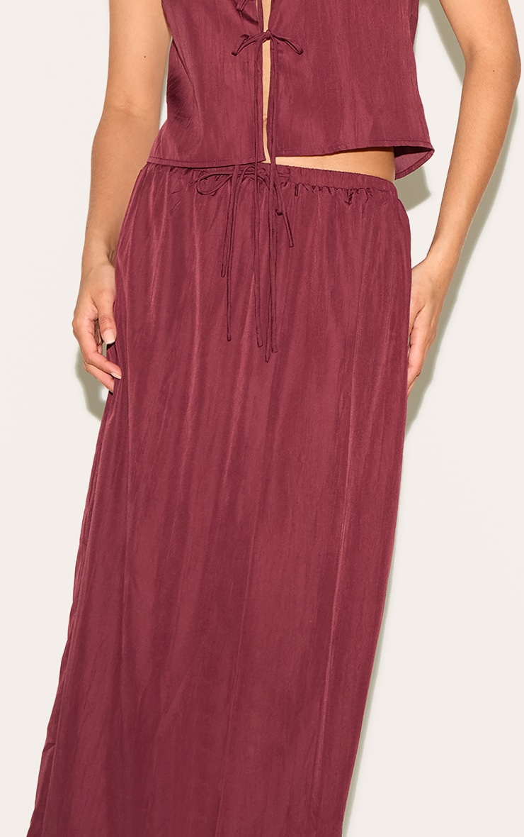 Plum Textured Tie Waist Detail Maxi Skirt image 4