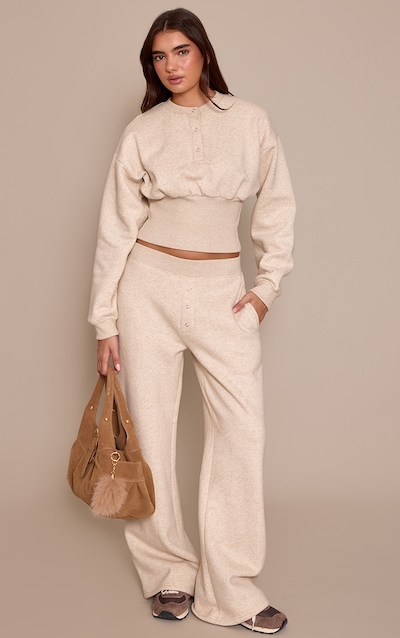 Oatmeal Marl High Waist Straight Leg Track Pants