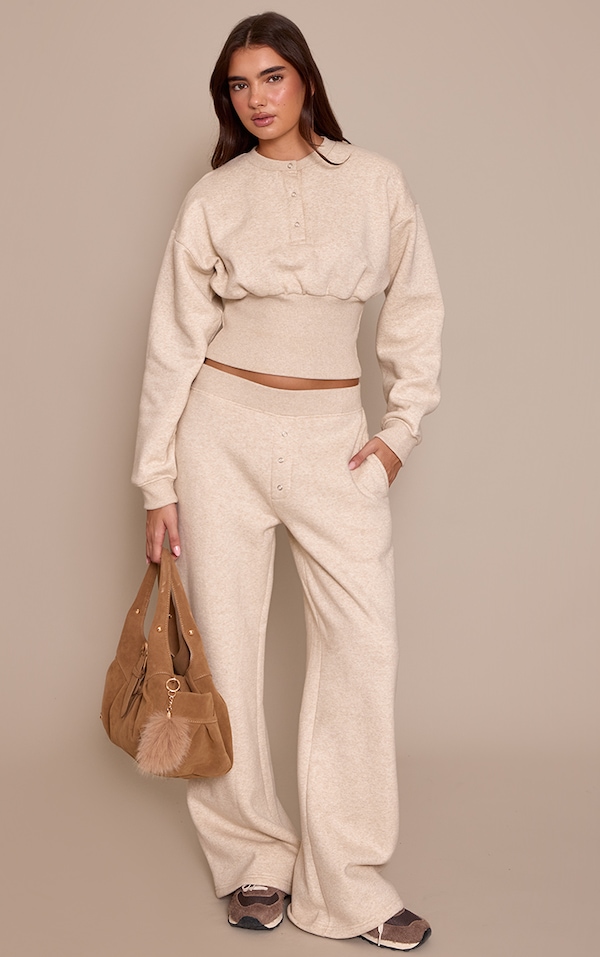 Oatmeal Marl High Waist Straight Leg Joggers