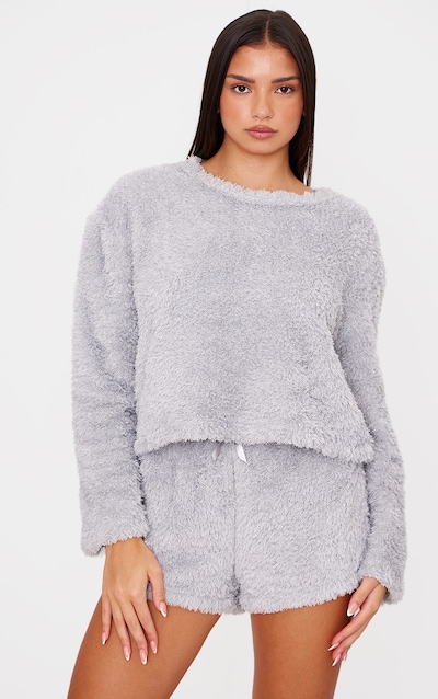 Grey Cosy Fleece Long Sleeve Pj Top