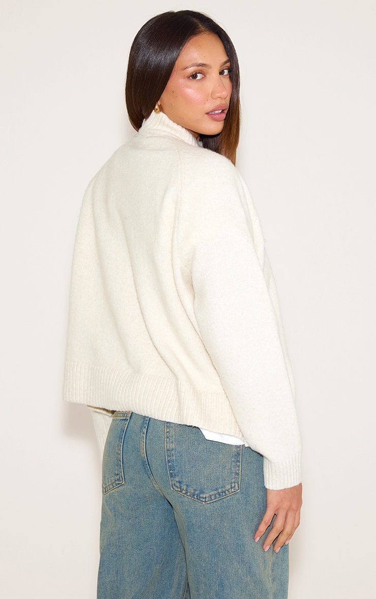 Tall Cream Knit Oversized Polo Neck Sweater image 2