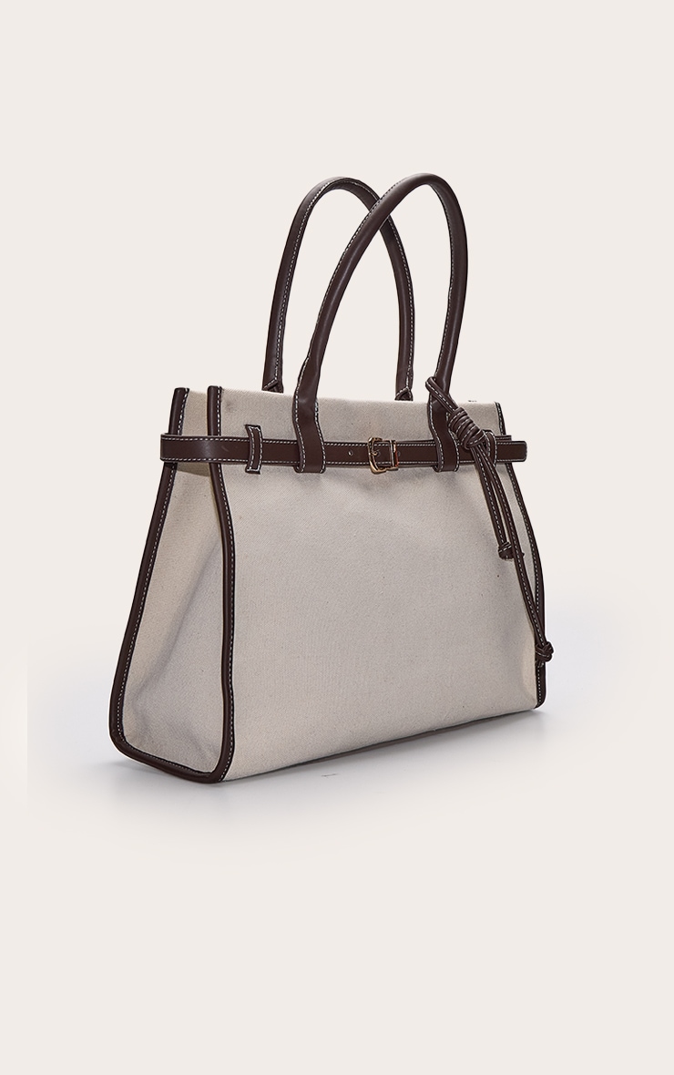 Natural Canvas Contrast Handle Handbag image 3