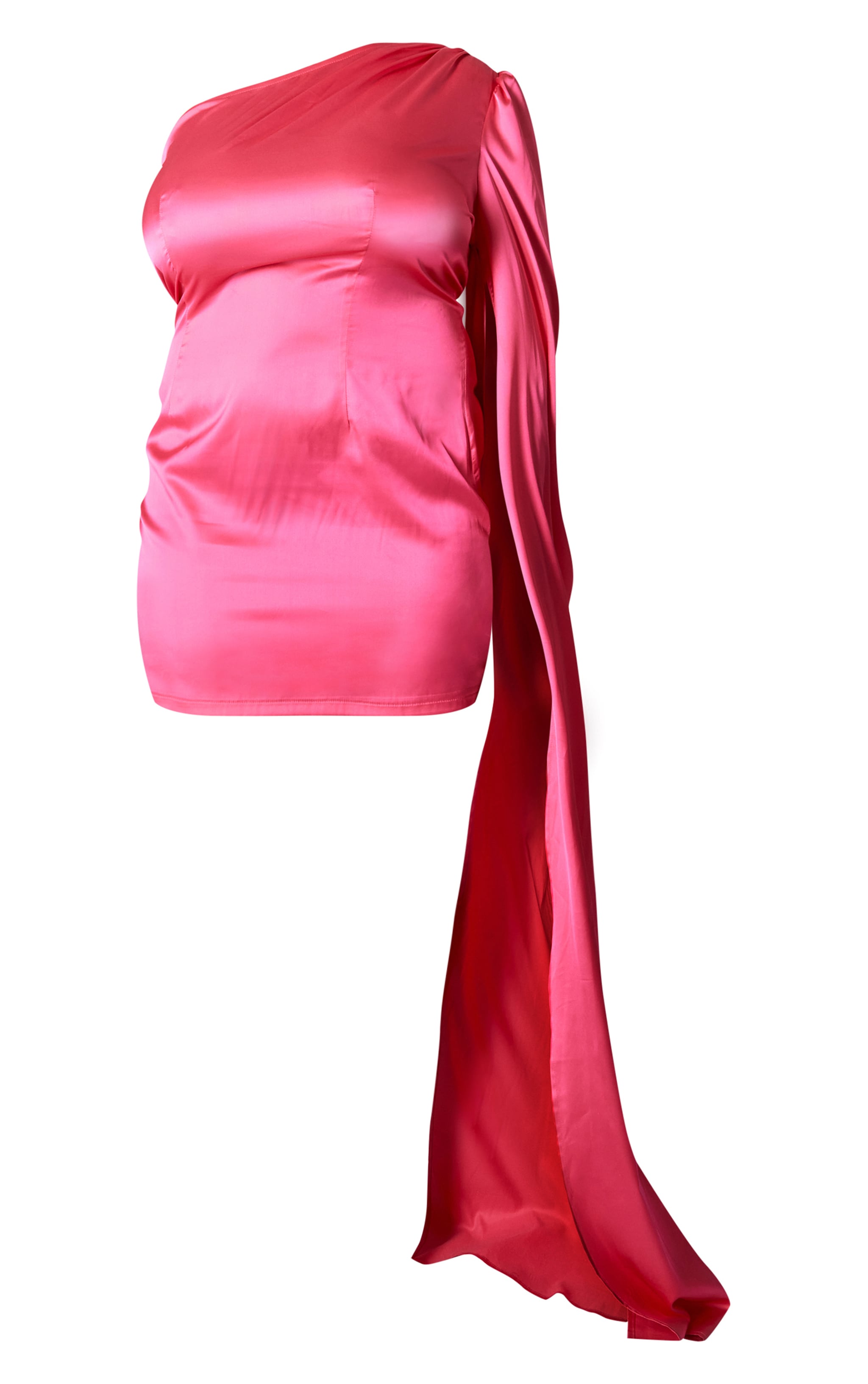 Plus Hot Pink Satin Extreme Sleeve Bodycon Dress image 5