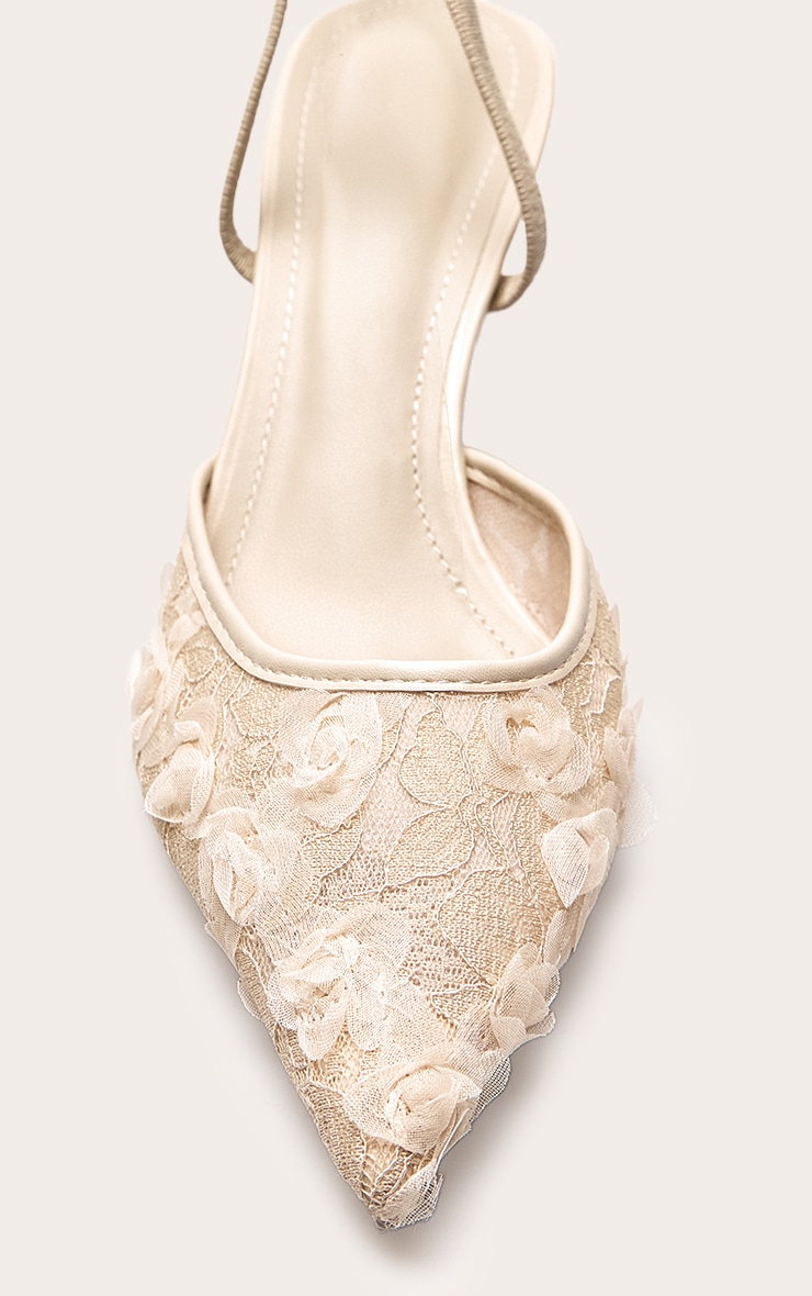 Cream Textured Lace Slingback Court Heels image 5