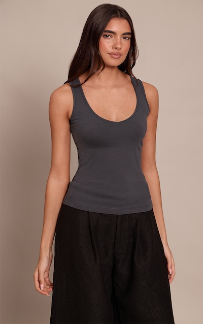 Charcoal Soft Cotton Plunge Neck Vest Top