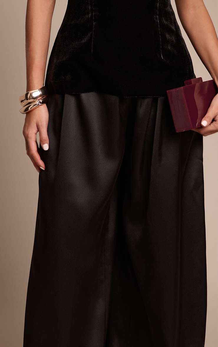 Black Satin Pleated Wide Leg Pants image 4