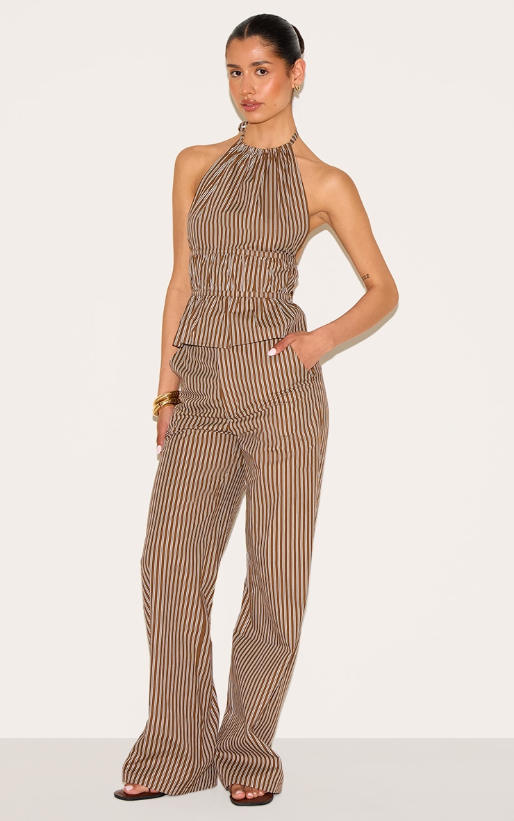 Tall Chocolate Stripe Woven Mid-rise Wide Leg Pant image 1