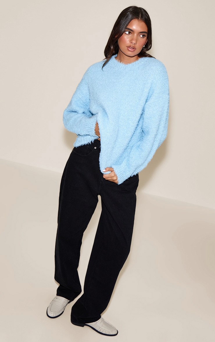 Pull oversize en maille tricot teddy bleu clair image 3