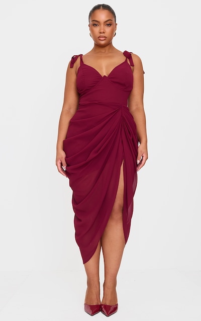 Plus Robe mi-longue drapée bordeaux à armatures
