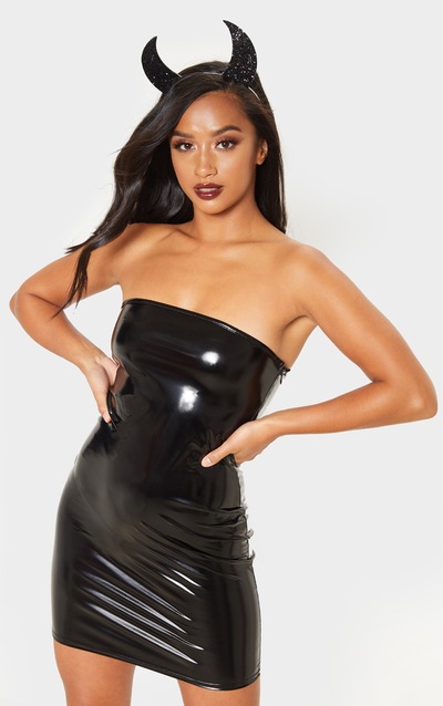 Petite Black Vinyl Mini Dress
