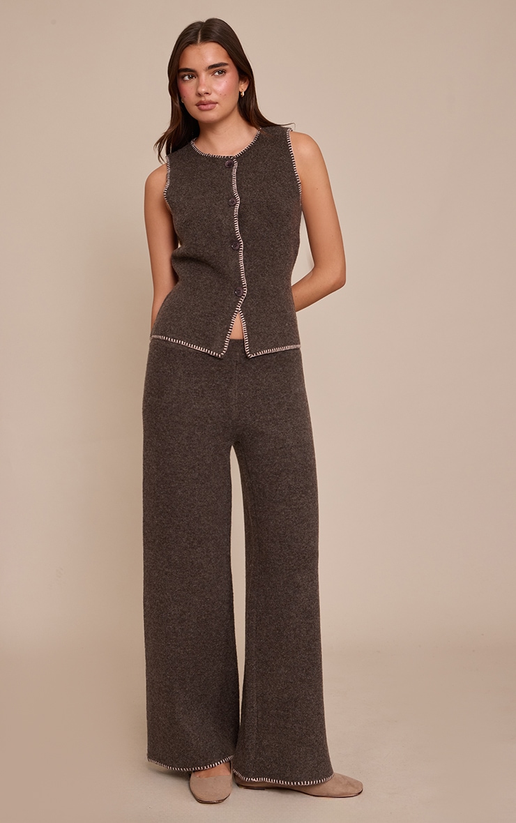 Chocolate Blanket Stitch Round Neck Knitted Vest image 3