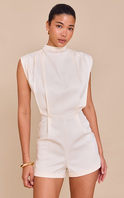 Almond Woven Bagged Over Boat Neck Playsuit