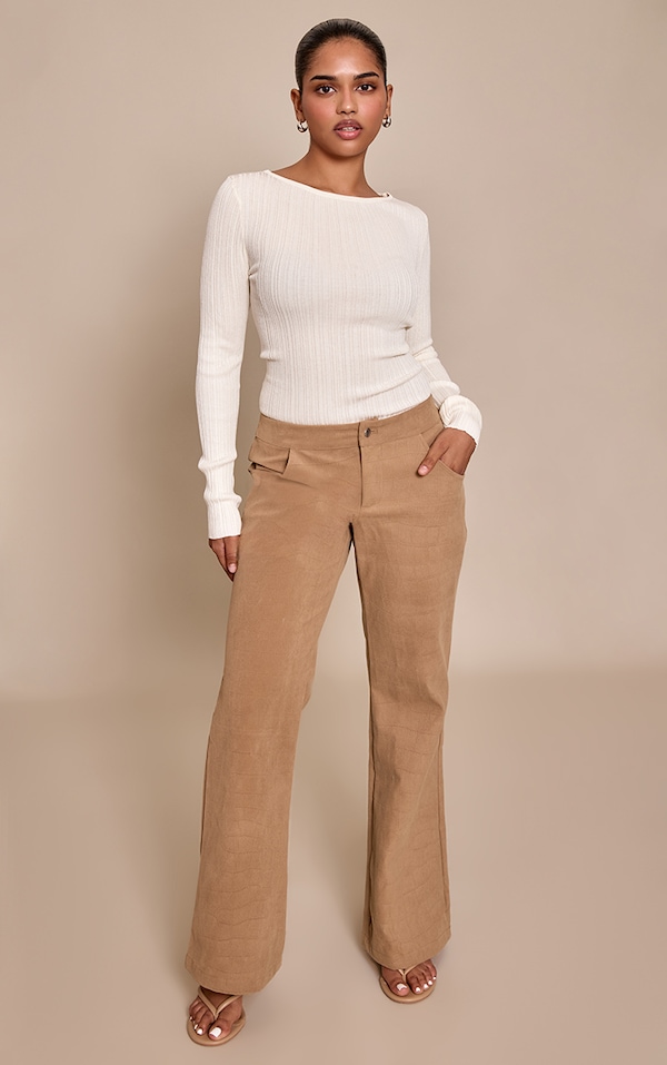 Petite Stone Suede Low Rise Flares 