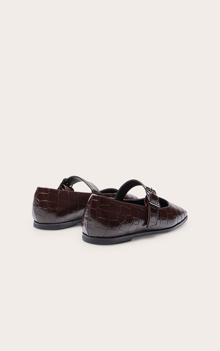 Chocolate Croc PU Mary Jane Ballet Flats image 4