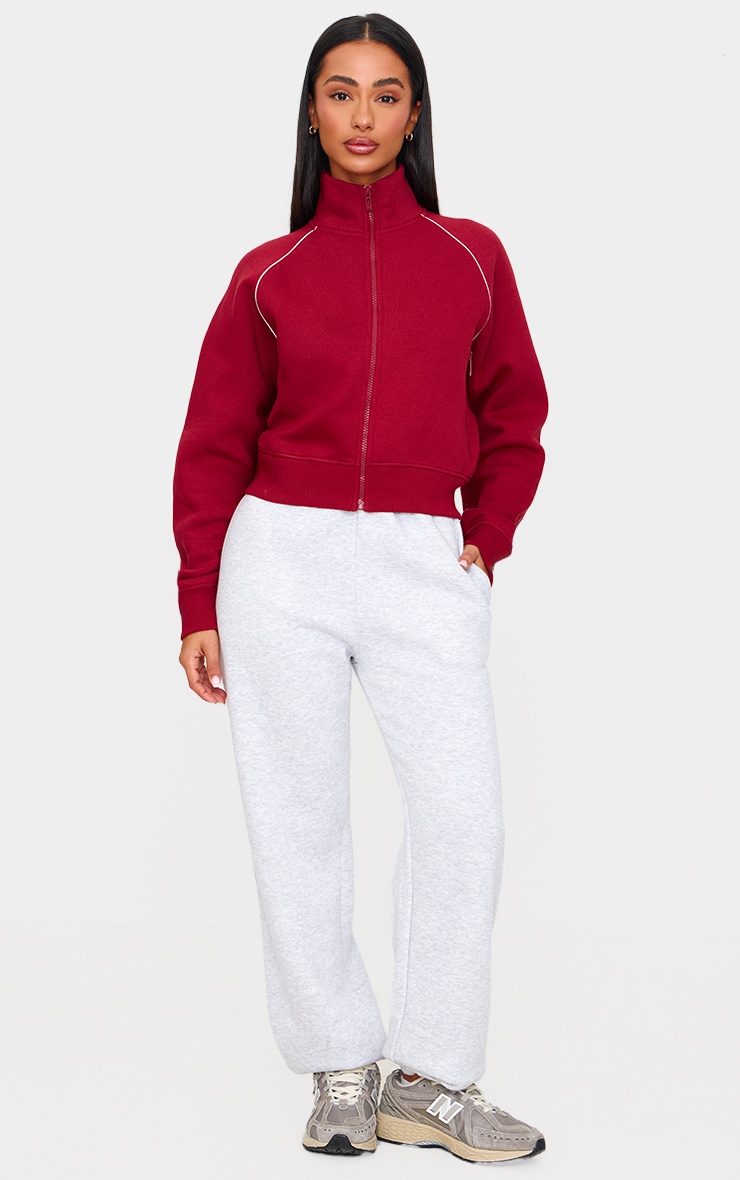 Petite Burgundy Contrast Detail Sweat Zip Up Jacket image 3