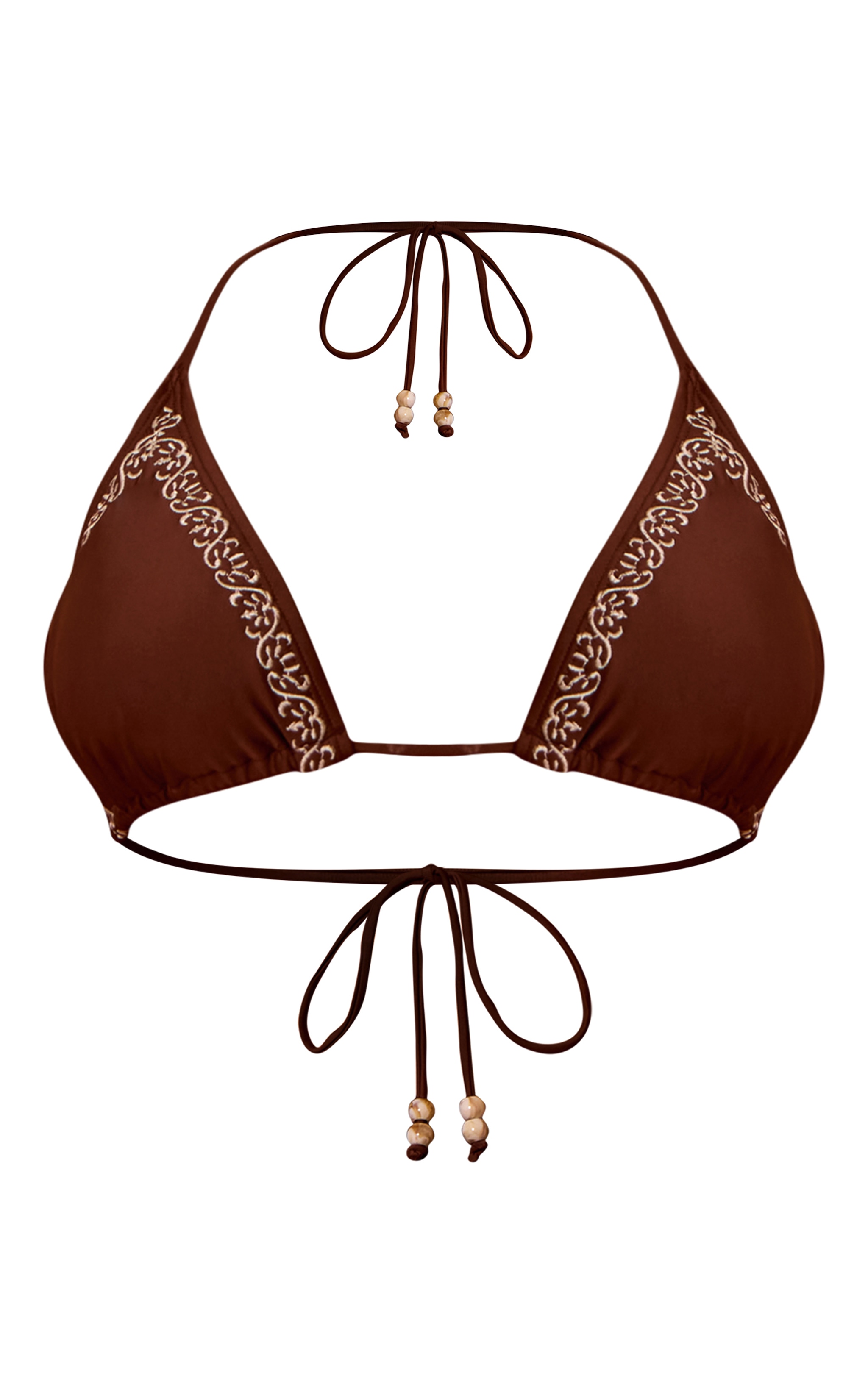 Chocolate Embroidered Bead Detail Triangle Bikini Top image 5