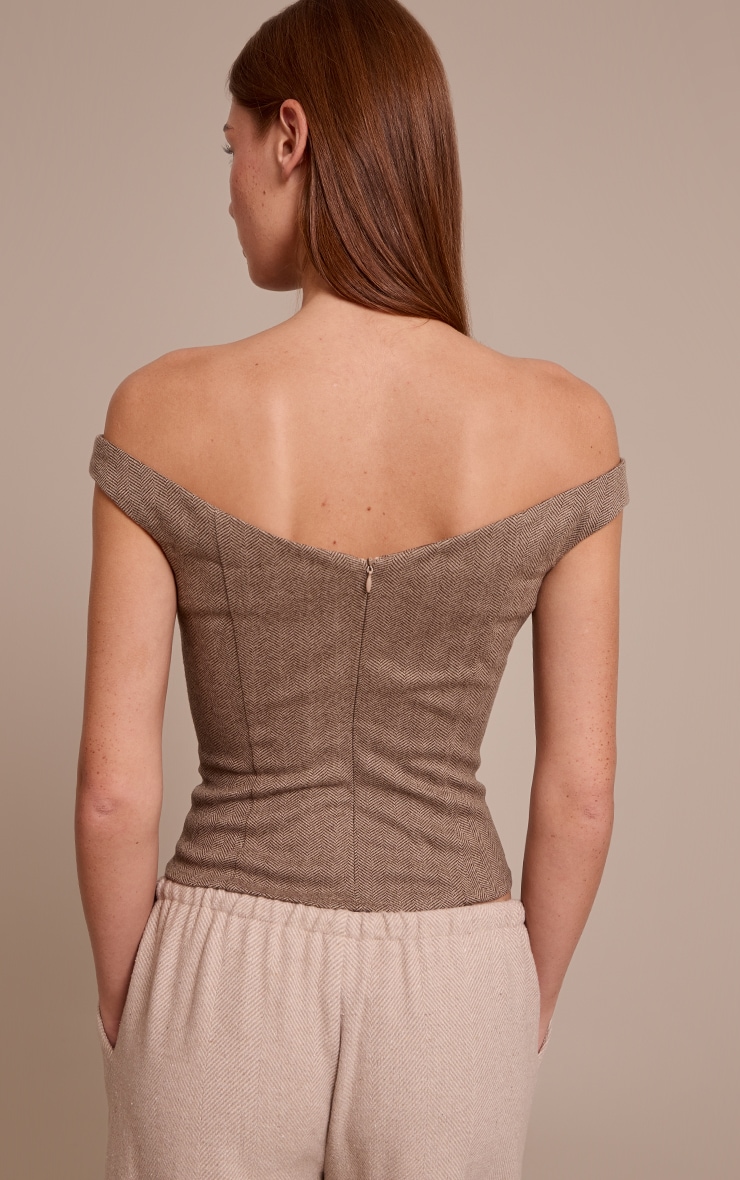 Brown Herringbone Fitted Long Top image 2
