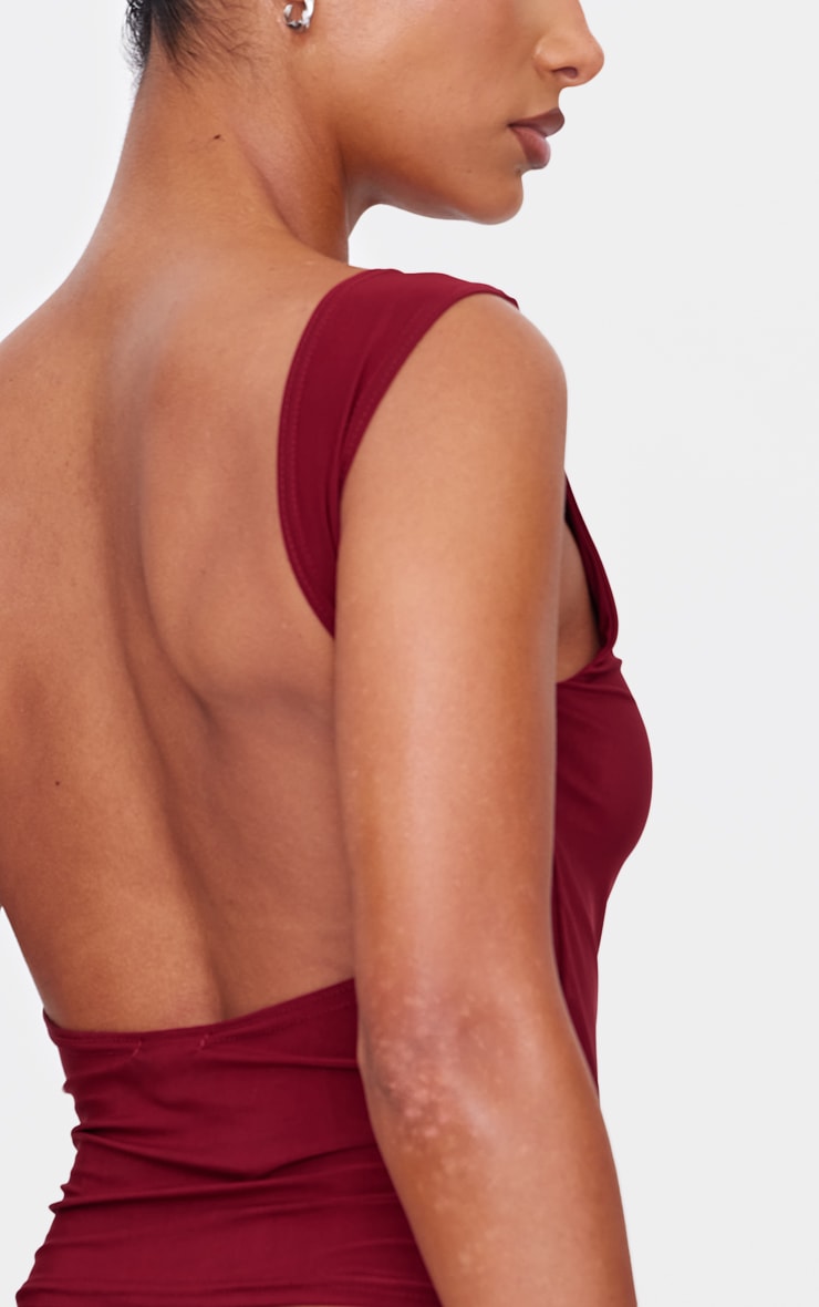 Burgundy Slinky Open Back Cap Sleeve Longline Top image 4