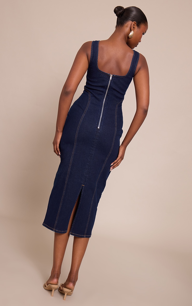 Indigo Bodycon Seam Detail Denim Maxi Dress image 2