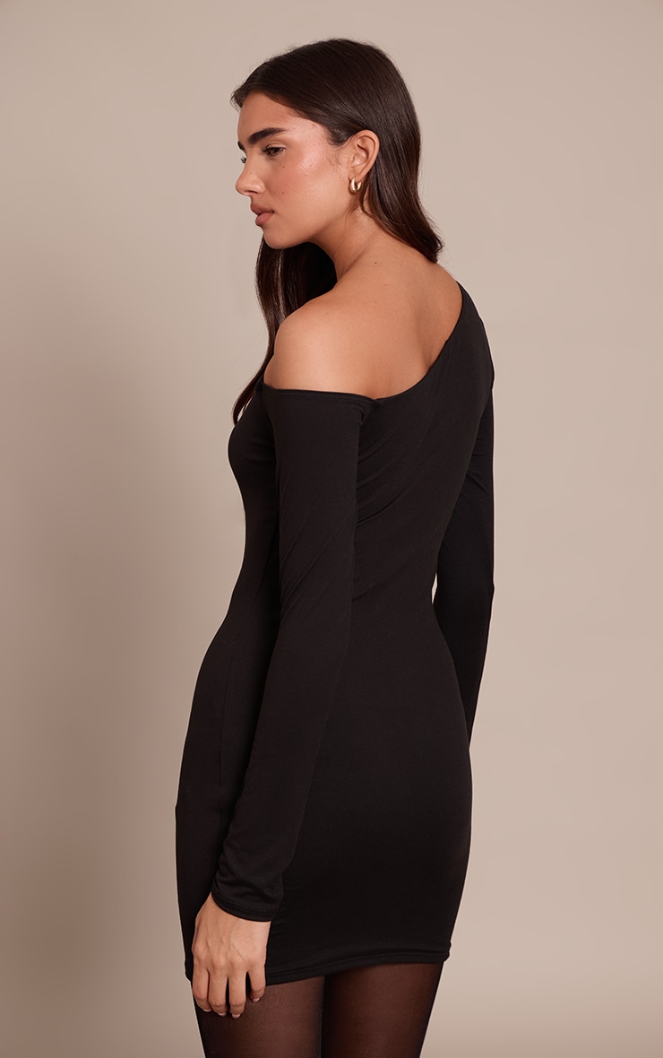 Robe moulante asymétrique en jersey doux noir image 2