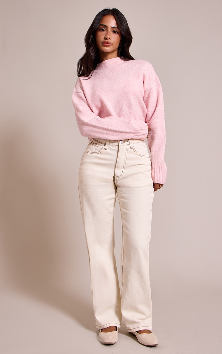 Petite Baby Pink Knit High Neck Crop Sweater image 3