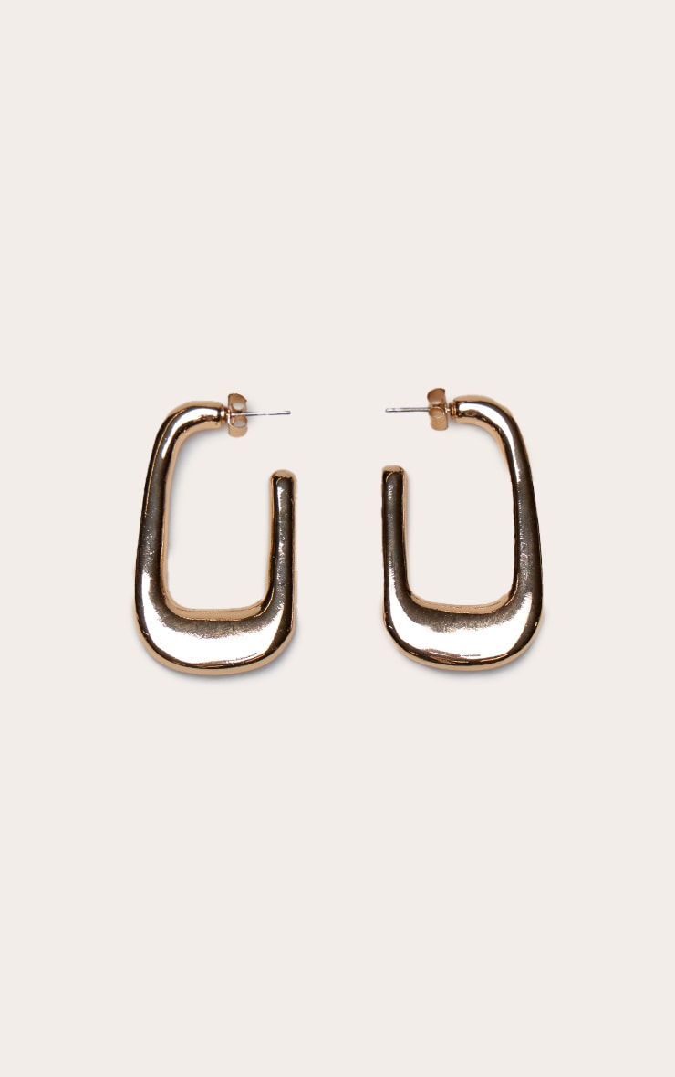Gold Smooth Chunky Rectangular Hoop Earrings image 2