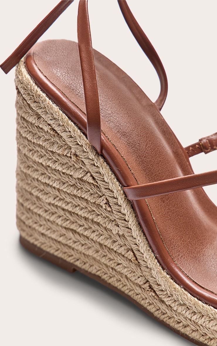 Compensés style espadrilles carrés en PU marron clair à talon haut et lacets image 5