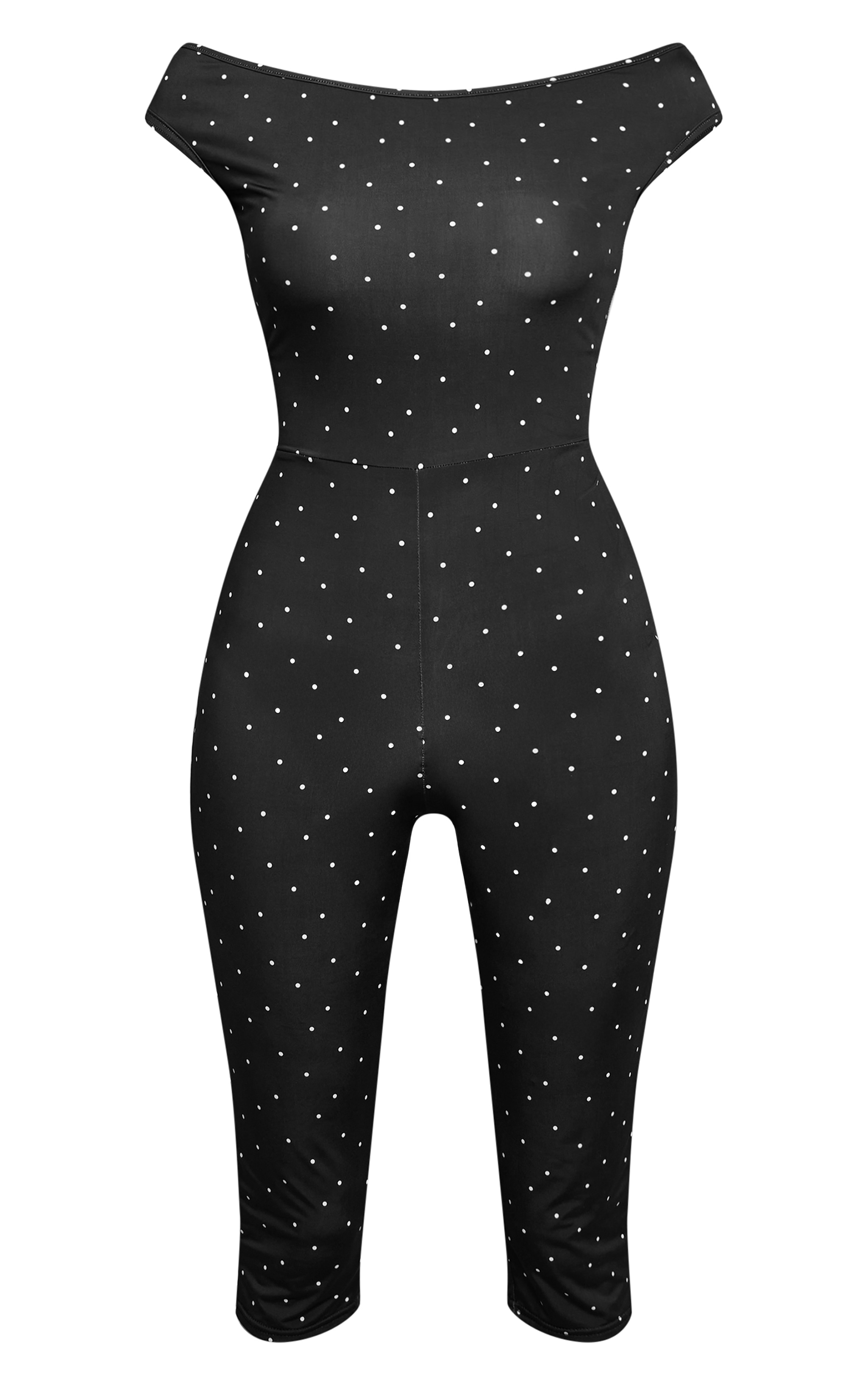 Black Slinky Poka Dot Capri Jumpsuit image 5