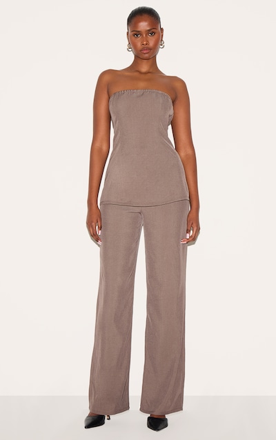 Taupe Woven Tailored Longline Bandeau Flared Jumpsuit