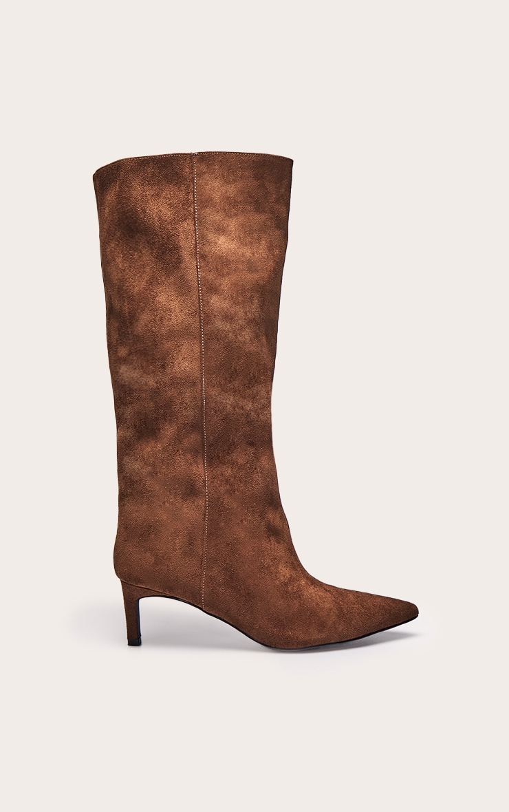 Tan Suede Kitten Heeled Knee High Boot image 2