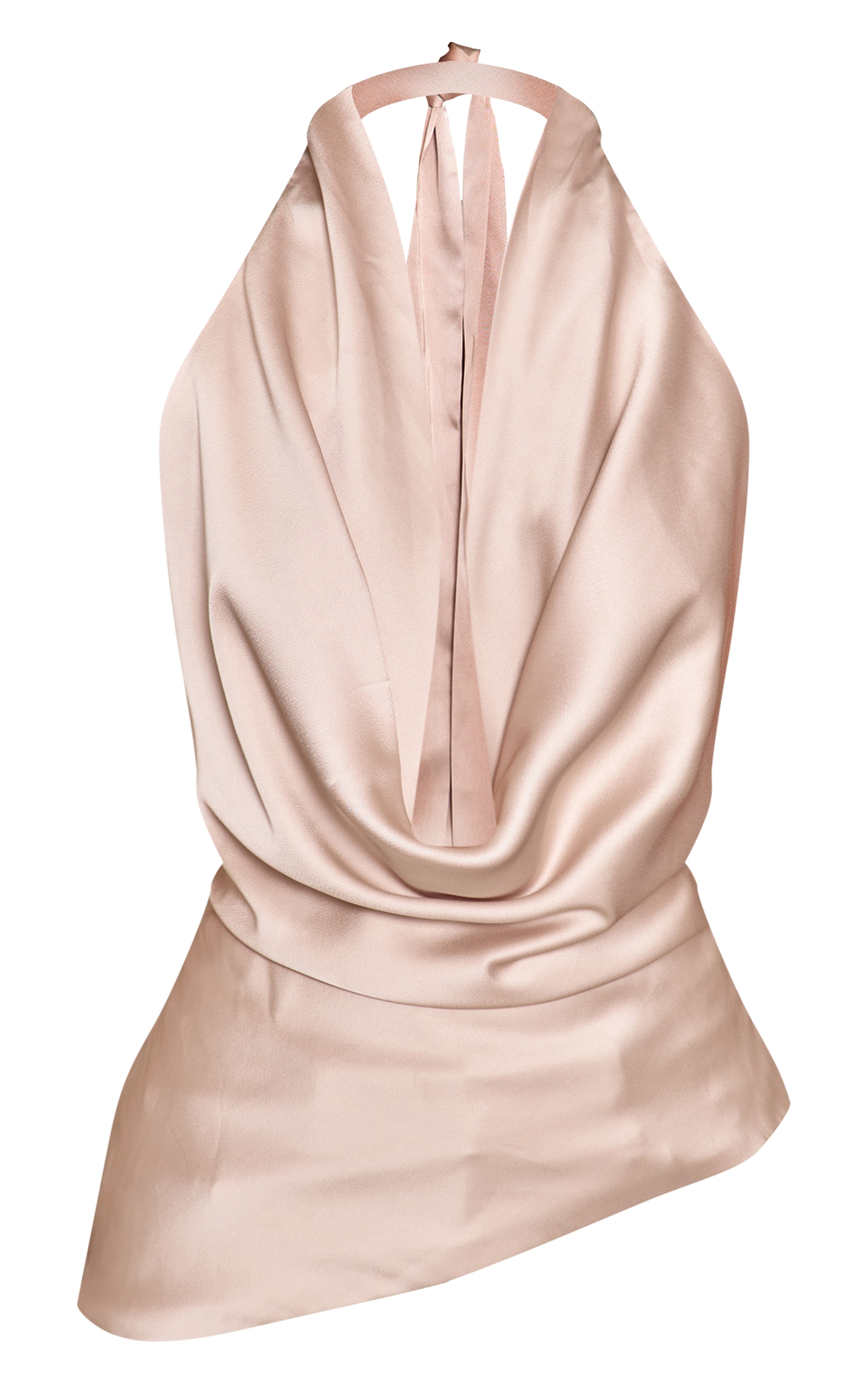 Petite Cream Tie Detail Satin Cowl Ruched Top image 5