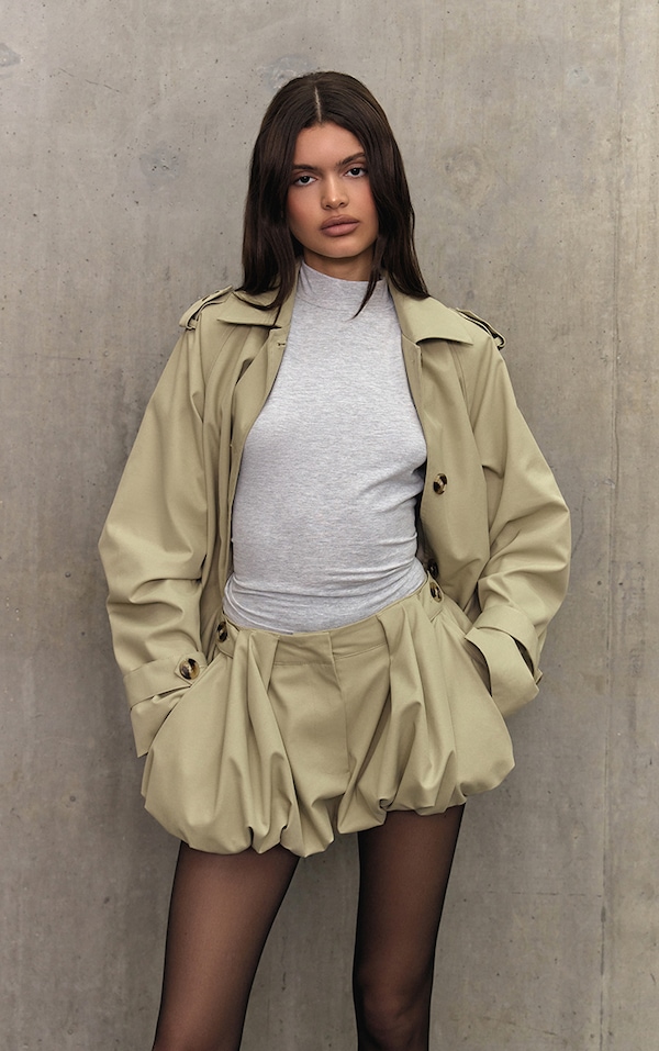 Grey Cotton High Neck Shoulder Detail T-Shirt