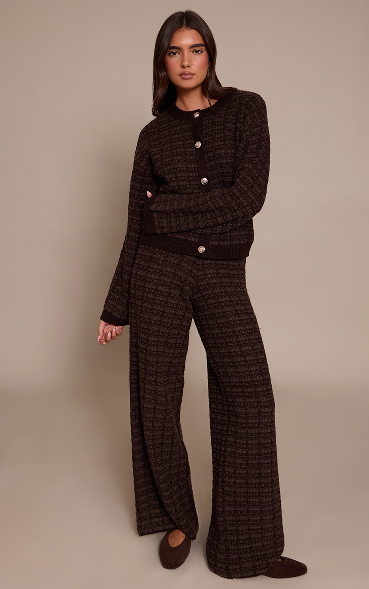 Chocolate Boucle Knitted Wide Leg Pants image 2